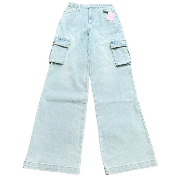 Juicy Couture Womens Wide Leg Cargo Jeans Light blue Denim Size 29 highwaist new - Picture 3 of 13
